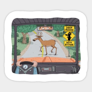 Deer Crossing with Attitude sign Sticker